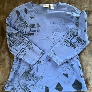 Chico's Blue Graphic 3/4 length Sleeve Top